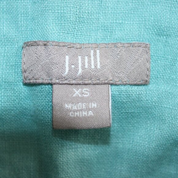 J. Jill 100% Linen Short Sleeve Button Down Teal XS - Picture 3 of 3